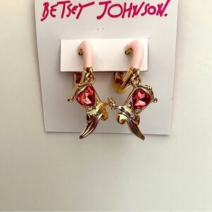 Betsey Johnson Dear Betsey Cowboy Boot Pink Heart Earrings New